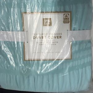 pottery barn teen textured pongee duvet cover full queen aqua